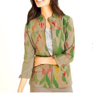 CHICOS ZENERGY IKAT KHAKI LIGHTWEIGHT JACKET SIZE 1P
